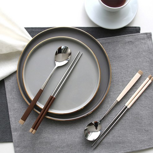 Bonheur 筷子＋匙羹餐具套裝 1套4件（ 奶油色 + 棕色）