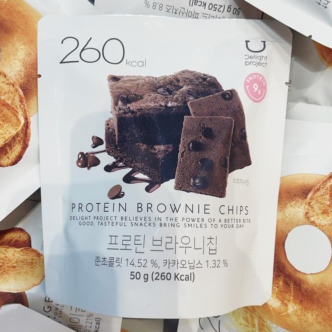 【現貨】韓國直送 - Delight Project Protein Brownie Chip Chip 朱古力布朗尼味 50g l 低熱量貝果脆脆餅乾 