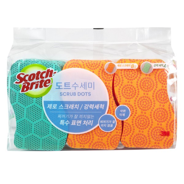 【韓國COSTCO直送】Scotch Brite Dots Pad 12ct 思高潔力豆海綿百潔布12件裝