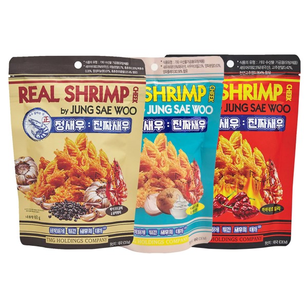 【韓國COSTCO直送】Jung Sae Woo Real Shrimp 3 Variety Set Jung Sae Woo 香脆炸蝦頭3款綜合套裝 60gx 12 包